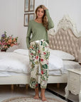 Gray Round Neck Top and Printed Pants Lounge Set