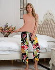 Gray Round Neck Top and Printed Pants Lounge Set