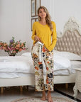 Gray Round Neck Top and Printed Pants Lounge Set