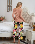 Gray Round Neck Top and Printed Pants Lounge Set