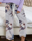 Gray Round Neck Top and Printed Pants Lounge Set