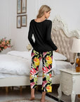 Gray Round Neck Top and Printed Pants Lounge Set