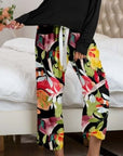 Gray Round Neck Top and Printed Pants Lounge Set