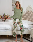 Gray Round Neck Top and Printed Pants Lounge Set