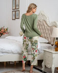 Gray Round Neck Top and Printed Pants Lounge Set