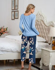 Gray Round Neck Top and Printed Pants Lounge Set