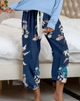 Gray Round Neck Top and Printed Pants Lounge Set