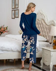 Gray Round Neck Top and Printed Pants Lounge Set