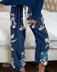 Gray Round Neck Top and Printed Pants Lounge Set