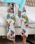 Gray Round Neck Top and Printed Pants Lounge Set