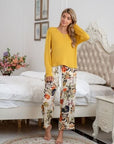 Gray Round Neck Top and Printed Pants Lounge Set