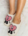 Gray Melody Love Heart Print Plush Slippers