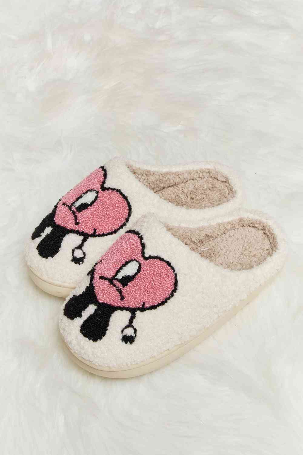 Light Gray Melody Love Heart Print Plush Slippers