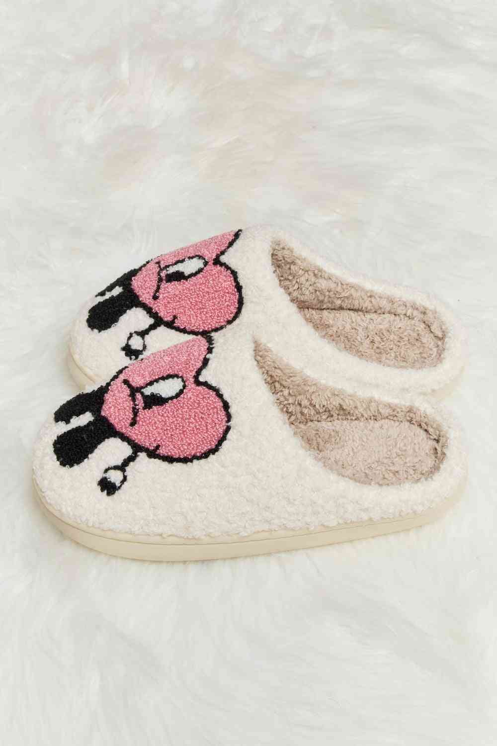 Light Gray Melody Love Heart Print Plush Slippers