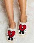 Gray Melody Love Heart Print Plush Slippers