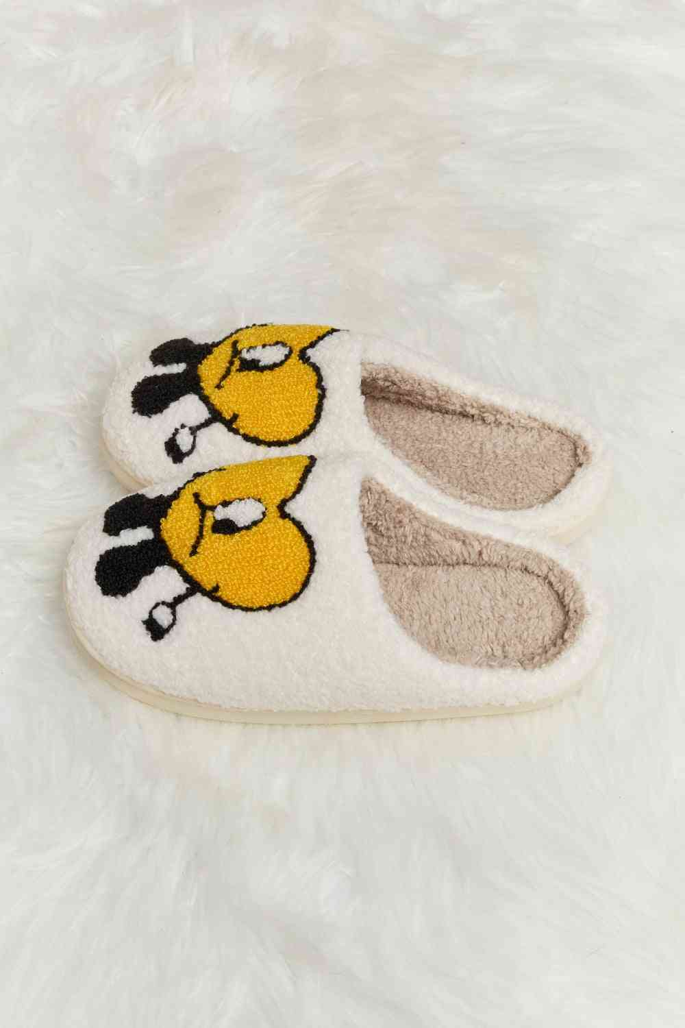 Light Gray Melody Love Heart Print Plush Slippers