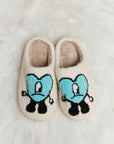 Light Gray Melody Love Heart Print Plush Slippers