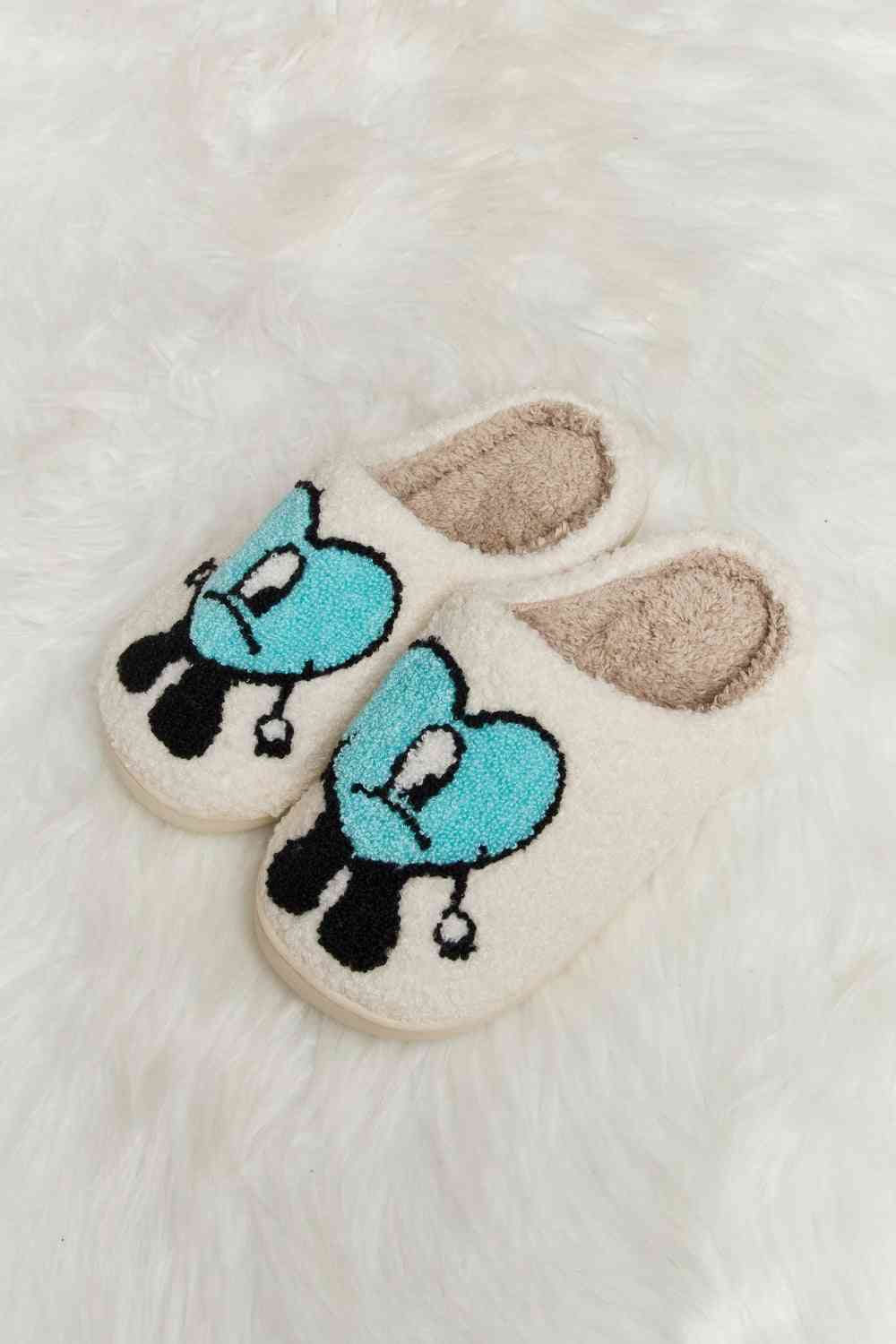 Light Gray Melody Love Heart Print Plush Slippers