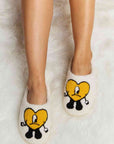 Gray Melody Love Heart Print Plush Slippers