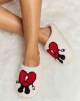 Light Gray Melody Love Heart Print Plush Slippers