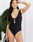 Black Marina West Swim Seashell Ruffle Sleeve One-Piece in Black