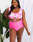 Dark Slate Gray Marina West Swim Sanibel Crop Swim Top and Ruched Bottoms Set in Pink