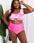 Dark Slate Gray Marina West Swim Sanibel Crop Swim Top and Ruched Bottoms Set in Pink