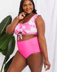 Dark Slate Gray Marina West Swim Sanibel Crop Swim Top and Ruched Bottoms Set in Pink