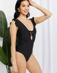 Black Marina West Swim Seashell Ruffle Sleeve One-Piece in Black