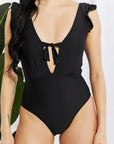 Black Marina West Swim Seashell Ruffle Sleeve One-Piece in Black