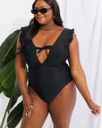 Lavender Marina West Swim Seashell Ruffle Sleeve One-Piece in Black