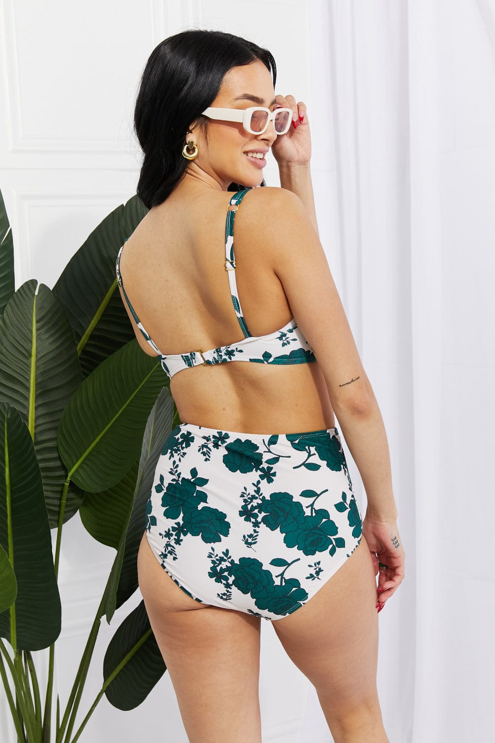 Dark Slate Gray Marina West Swim Take A Dip Twist High-Rise Bikini in Forest