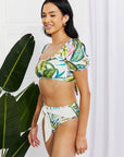 Light Gray Marina West Swim Vacay Ready Puff Sleeve Bikini in Floral