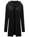 Black Open Front Longline Hooded Cardigan