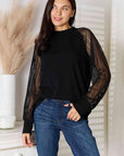 Dark Slate Gray Double Take Round Neck Raglan Sleeve Blouse