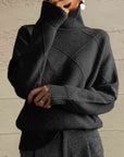 Dark Gray Geometric Turtleneck Long Sleeve Sweater