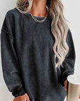 Gray Round Neck Dropped Shoulder Sweatshirt