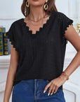 Dark Slate Gray V-Neck Eyelet Short Sleeve Top