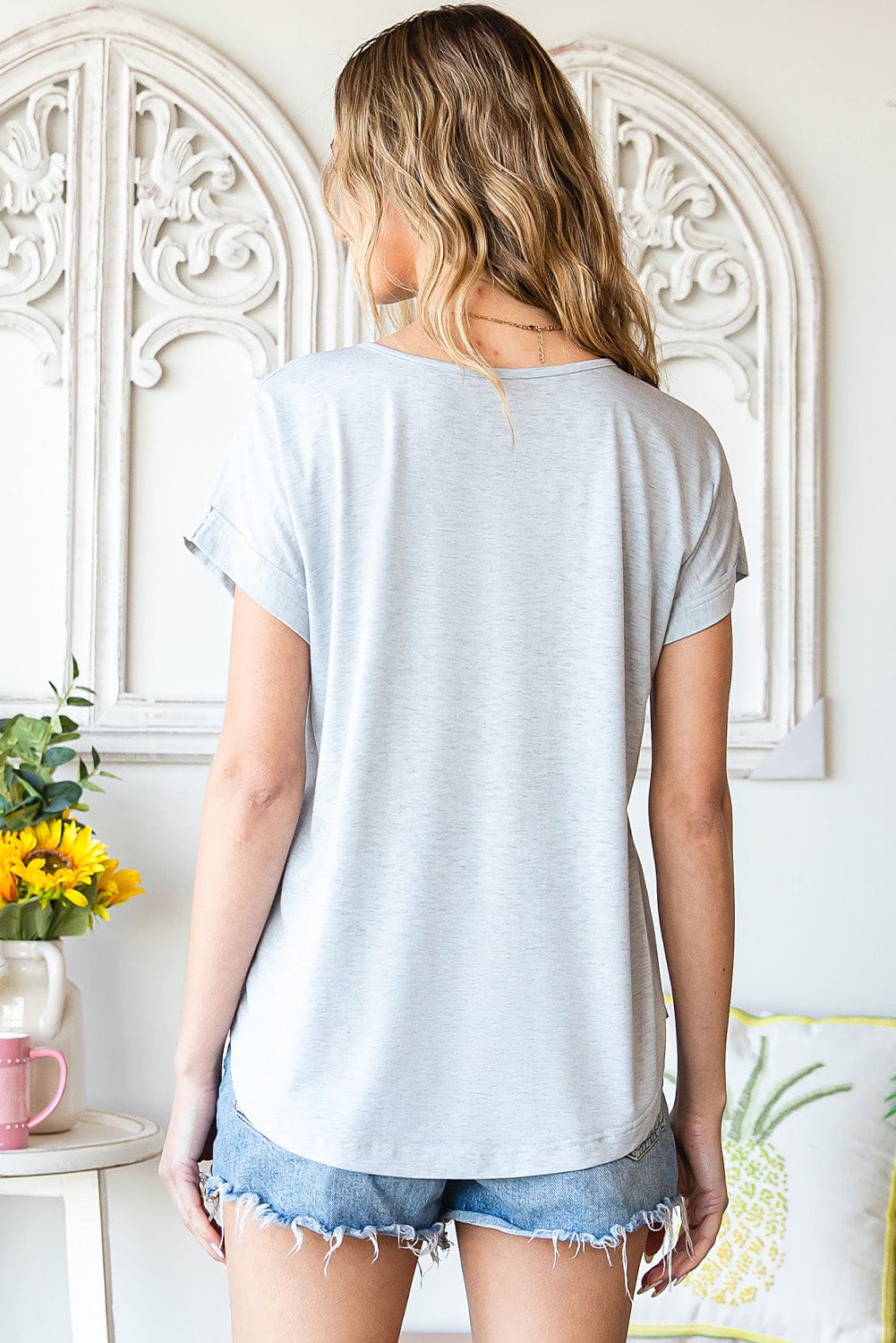 Light Gray Buttoned V-Neck Tee