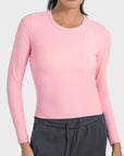 Pink Round Neck Long Sleeve Sports Top