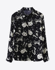 White Smoke Cat Print Button-Up Shirt