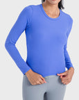 Light Gray Round Neck Long Sleeve Sports Top