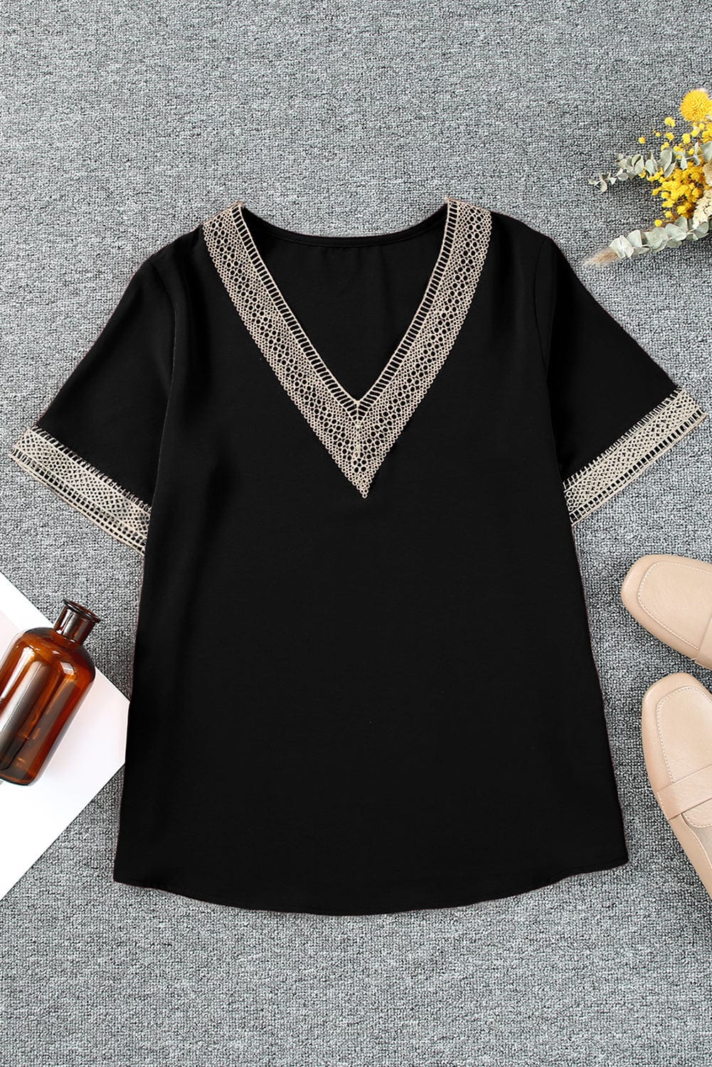 Light Gray Contrast V-Neck Blouse