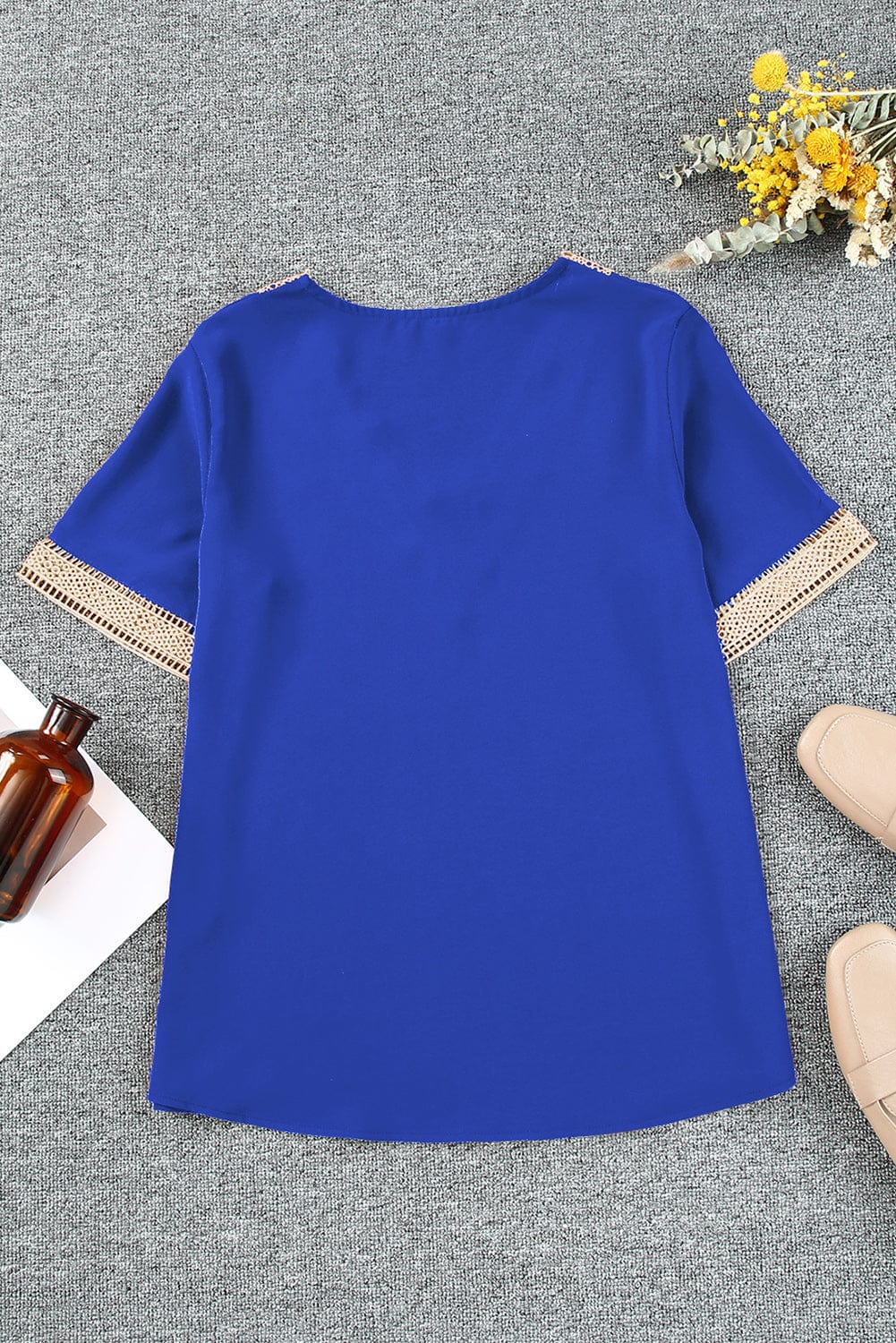 Dark Slate Blue Contrast V-Neck Blouse