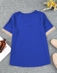 Dark Slate Blue Contrast V-Neck Blouse