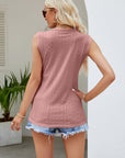 Rosy Brown Contrast V-Neck Eyelet Tank