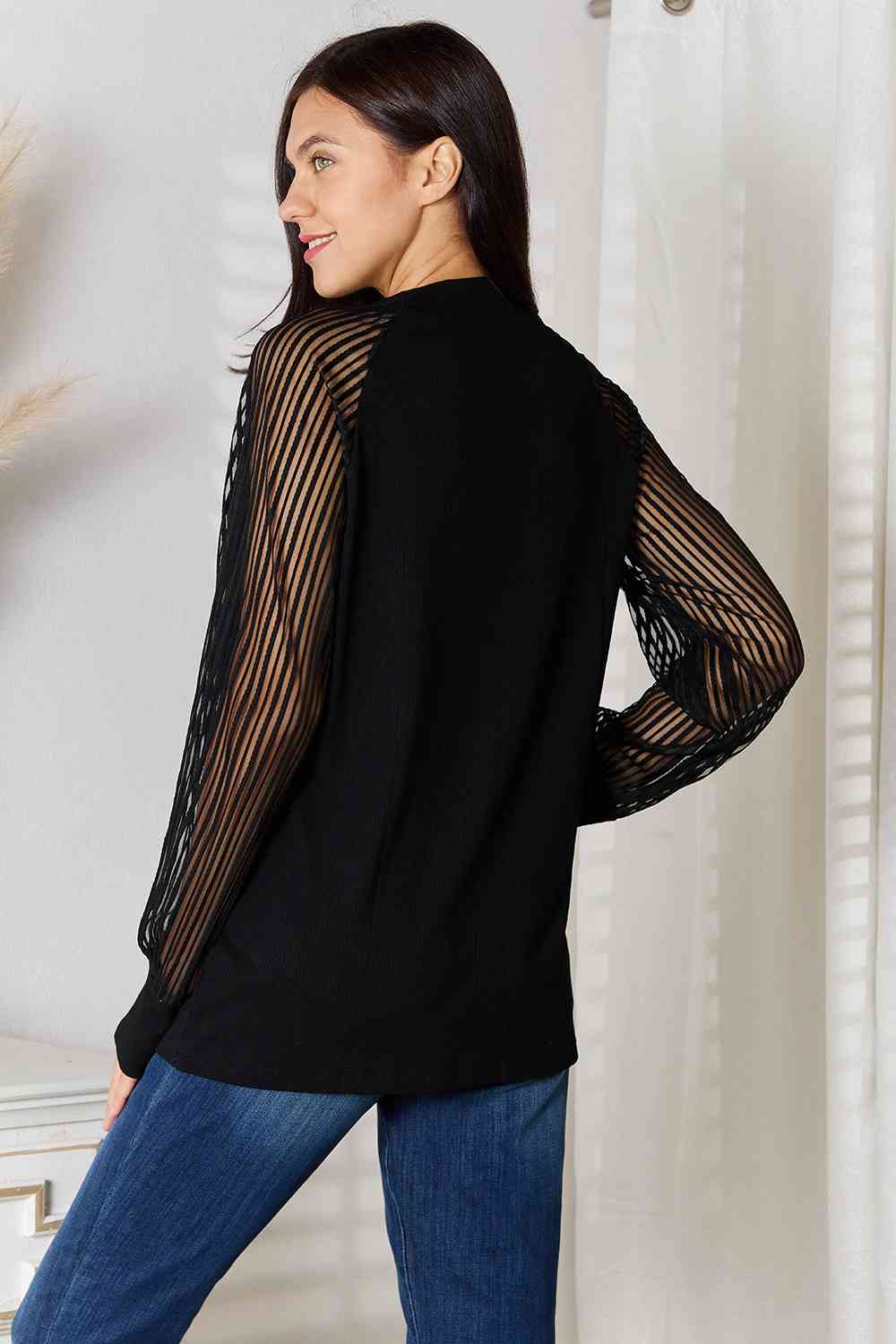 Black Double Take Round Neck Raglan Sleeve Blouse