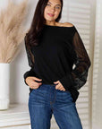 Dark Slate Gray Double Take Round Neck Raglan Sleeve Blouse