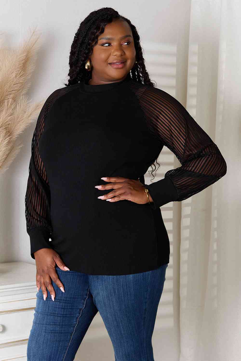 Black Double Take Round Neck Raglan Sleeve Blouse