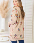 Light Gray Double Take Star Pattern Open Front Longline Cardigan